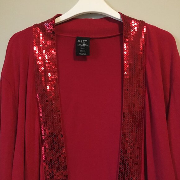 NWT Apple Red Sequin Trimmed Open Cardigan - Picture 4 of 13